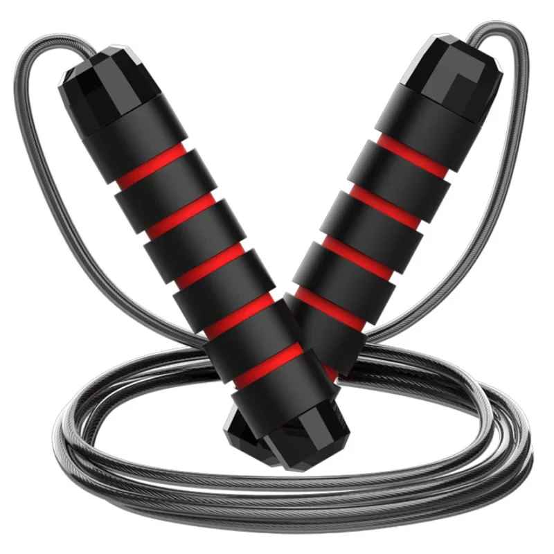 Corde a sauter ajustable rouge avec poignées ergonomiques antidérapantes