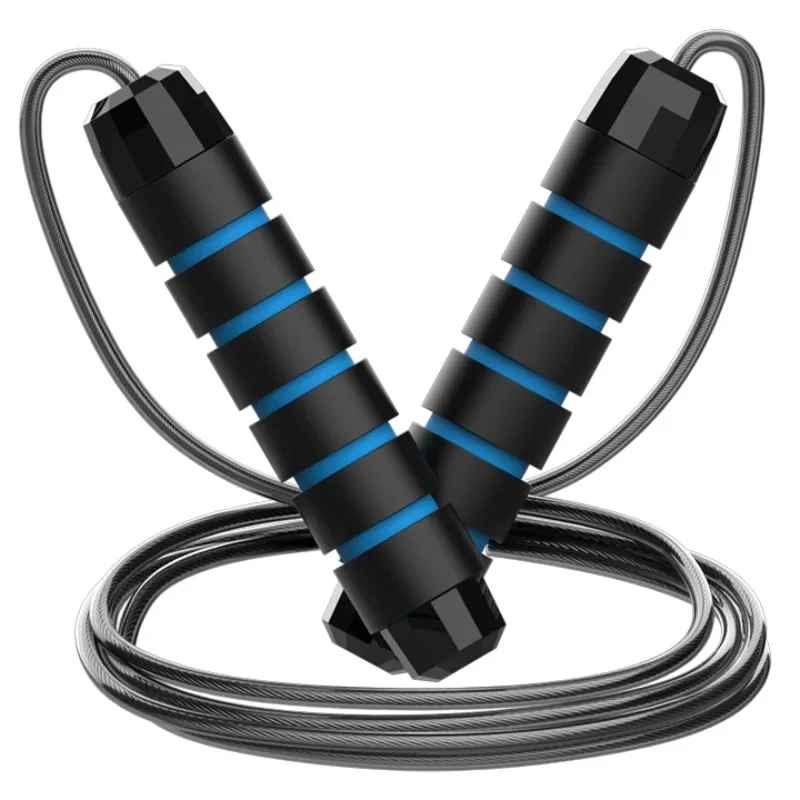 Corde a sauter réglable bleue cùble acier PVC haute résistance