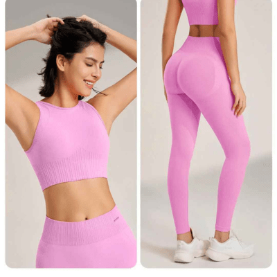 Ensemble sport femme sans couture rose leggings taille haute brassière intégrée