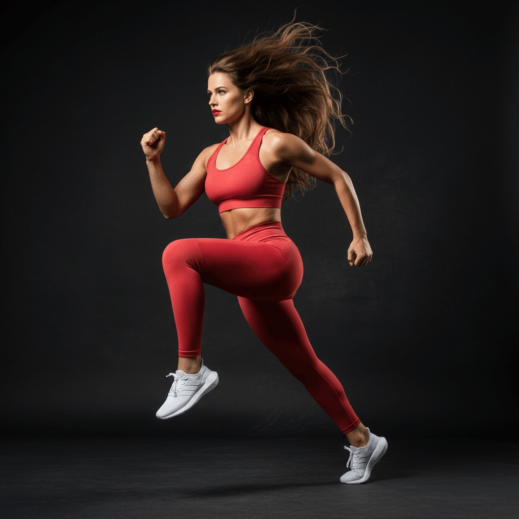 Femme en course portant legging sport femme Contour, respirant, évacuation transpiration, maintien optimal