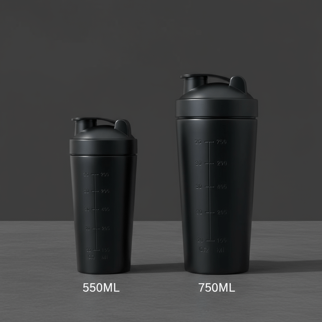 Shaker inoxydable noir 500ml 750ml comparaison - Gourde shaker protéine noir deux capacités sport