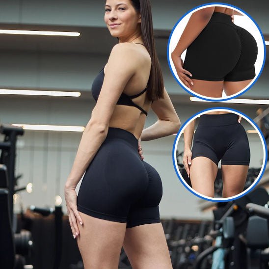 Short femme de sport scrunch bum design, cycliste fitness sublimation silhouette naturelle