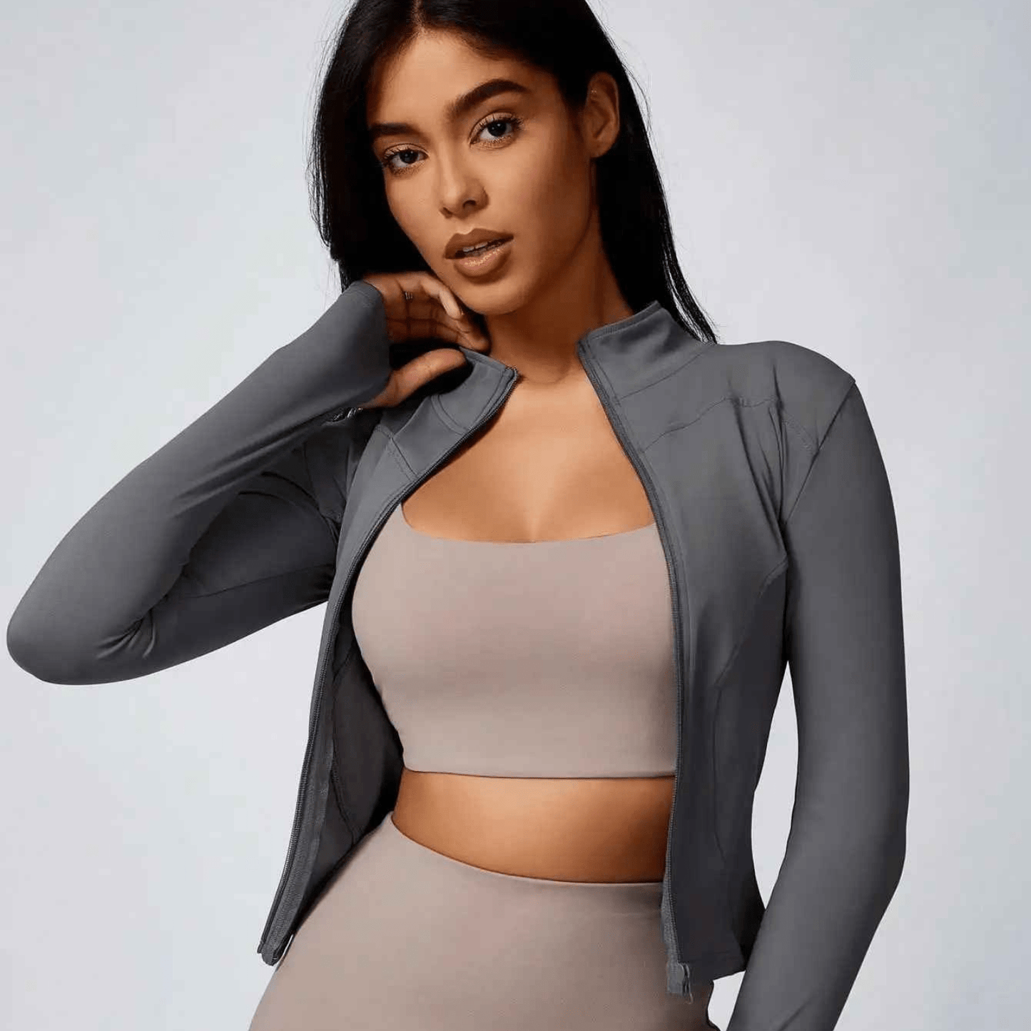 T shirt manche longue zippé col roulé respirant femme seamless S-XL