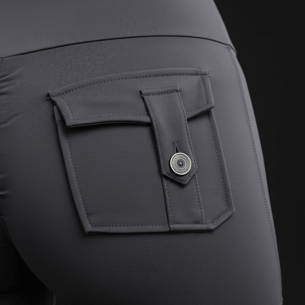 Short Sport Femme gris foncé, zoom détail matière et poche arrière