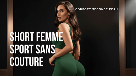 short sport femme sans couture vert porté par une femme sportive dans un studio chic et minimaliste