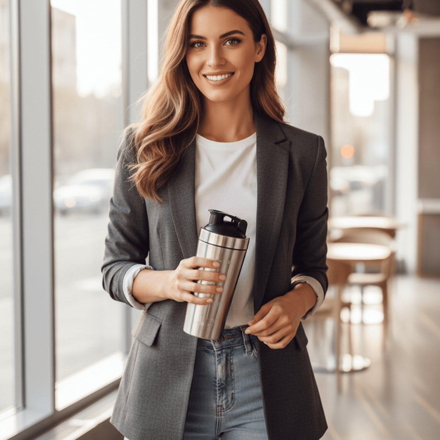 Shaker Inoxydable Silver Anti - Fuites Sans Odeur Premium Fitness - Positiflow