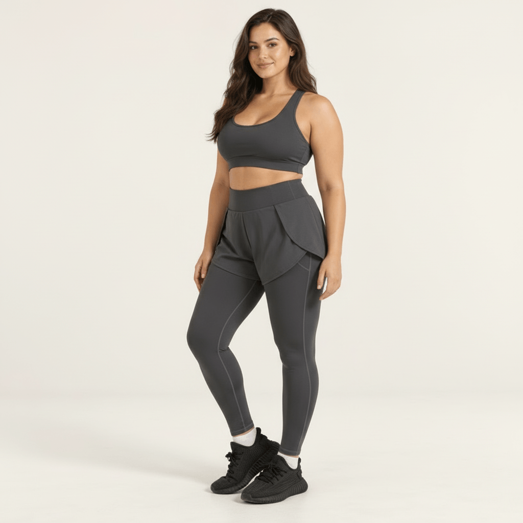 Legging short 2 en 1 gris, vue de trois quarts