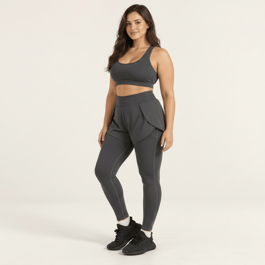 Legging short 2 en 1 gris, vue de trois quarts