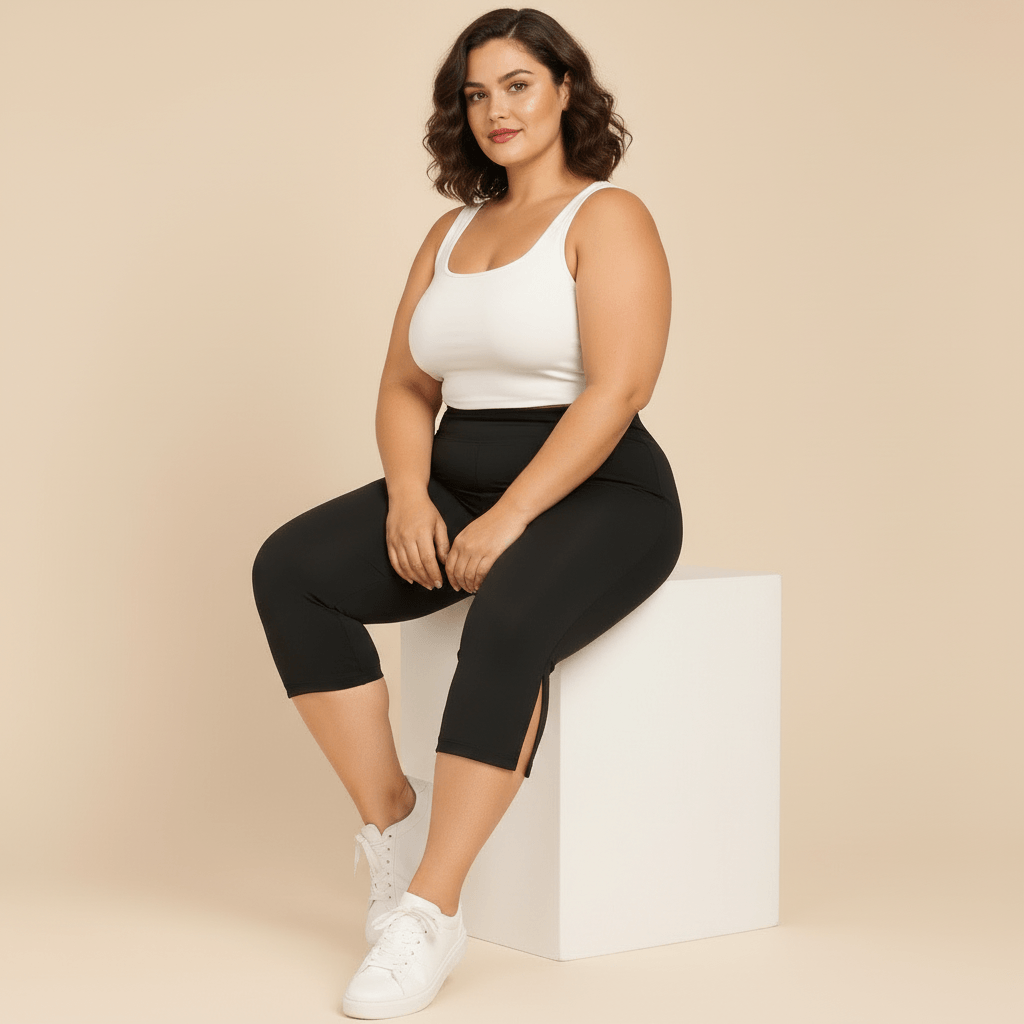 Short Long Sport Femme Grande Taille – Capri Taille Haute Mesh