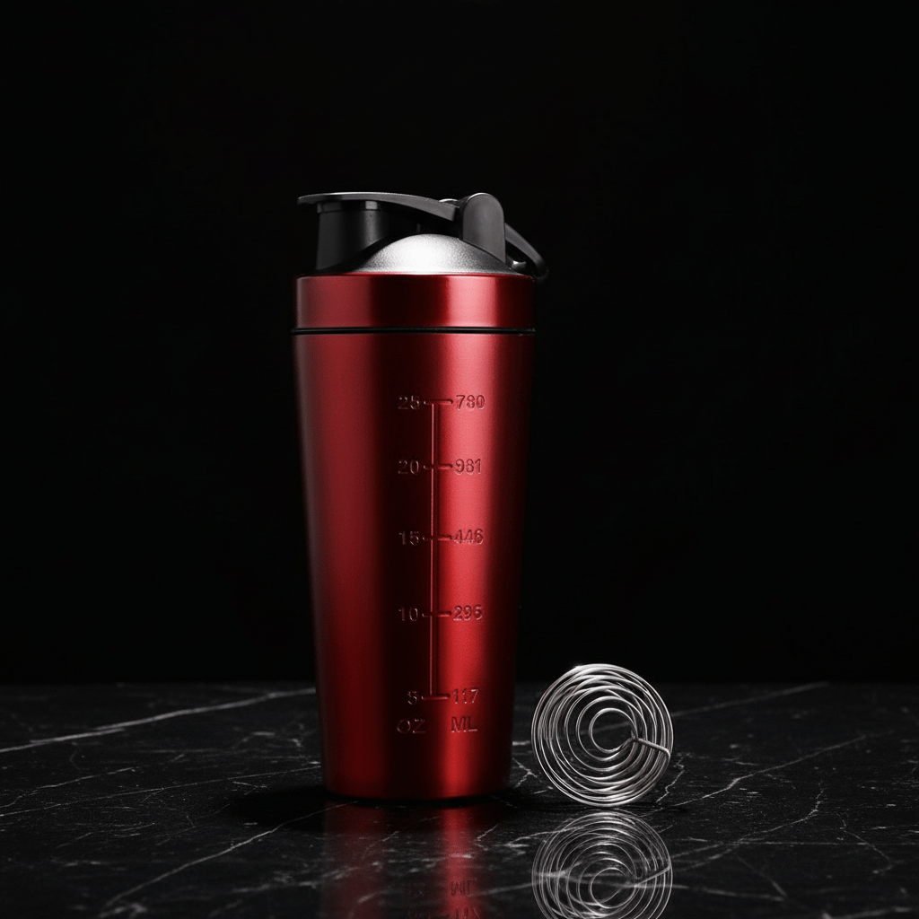 Boule de mélange acier inoxydable shaker rouge - Shaker protéine boule mélange acier chirurgical anti-grumeaux