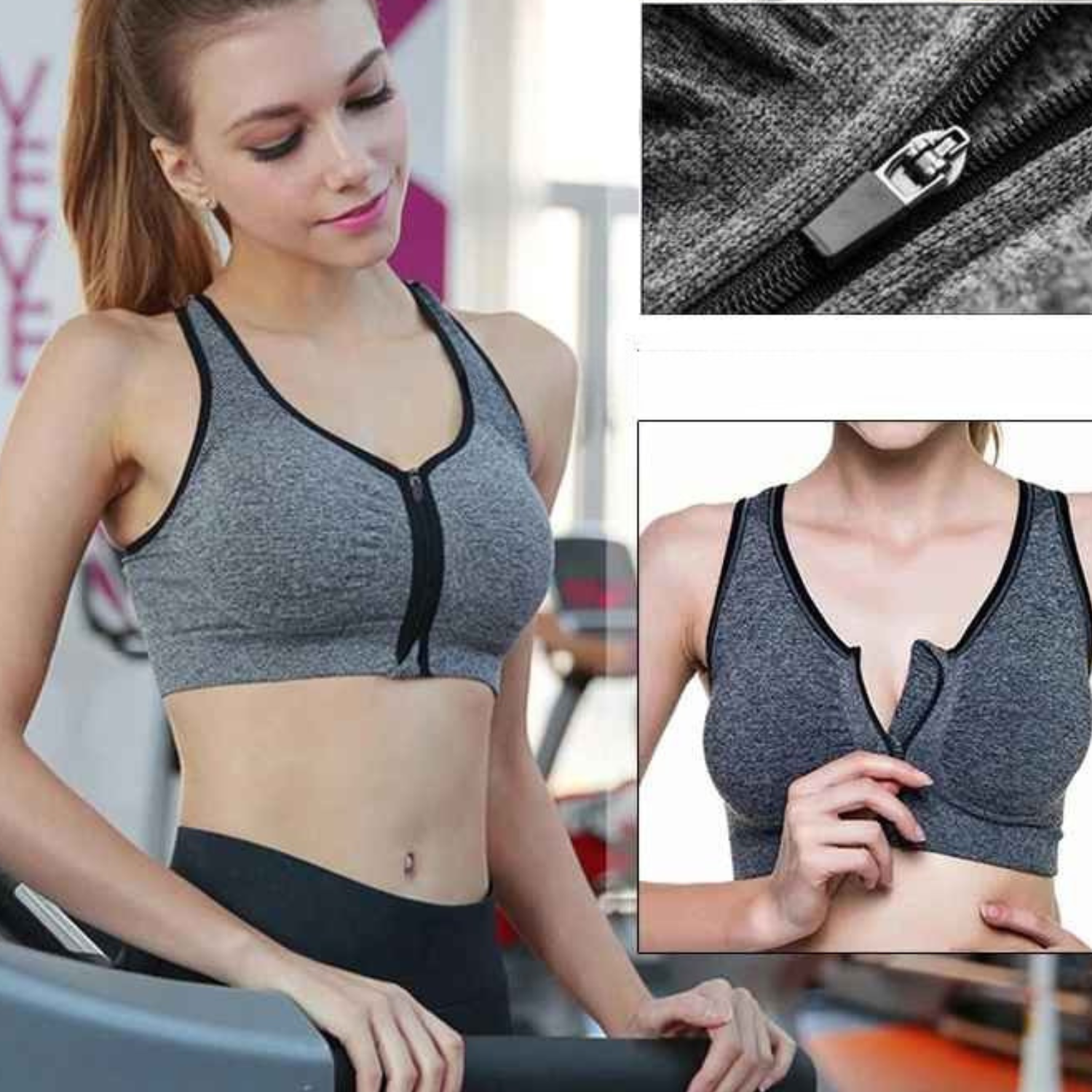 Brassière femme sport fermeture éclair sans fil double panneau support moyen A-F