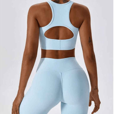 Brassière sport côtelée push up bleu maintien optimal musculation