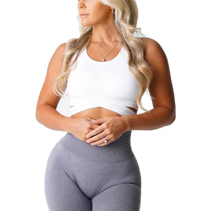 Brassière sport femme sans couture dos nageur découpe impact moyen XS-L
