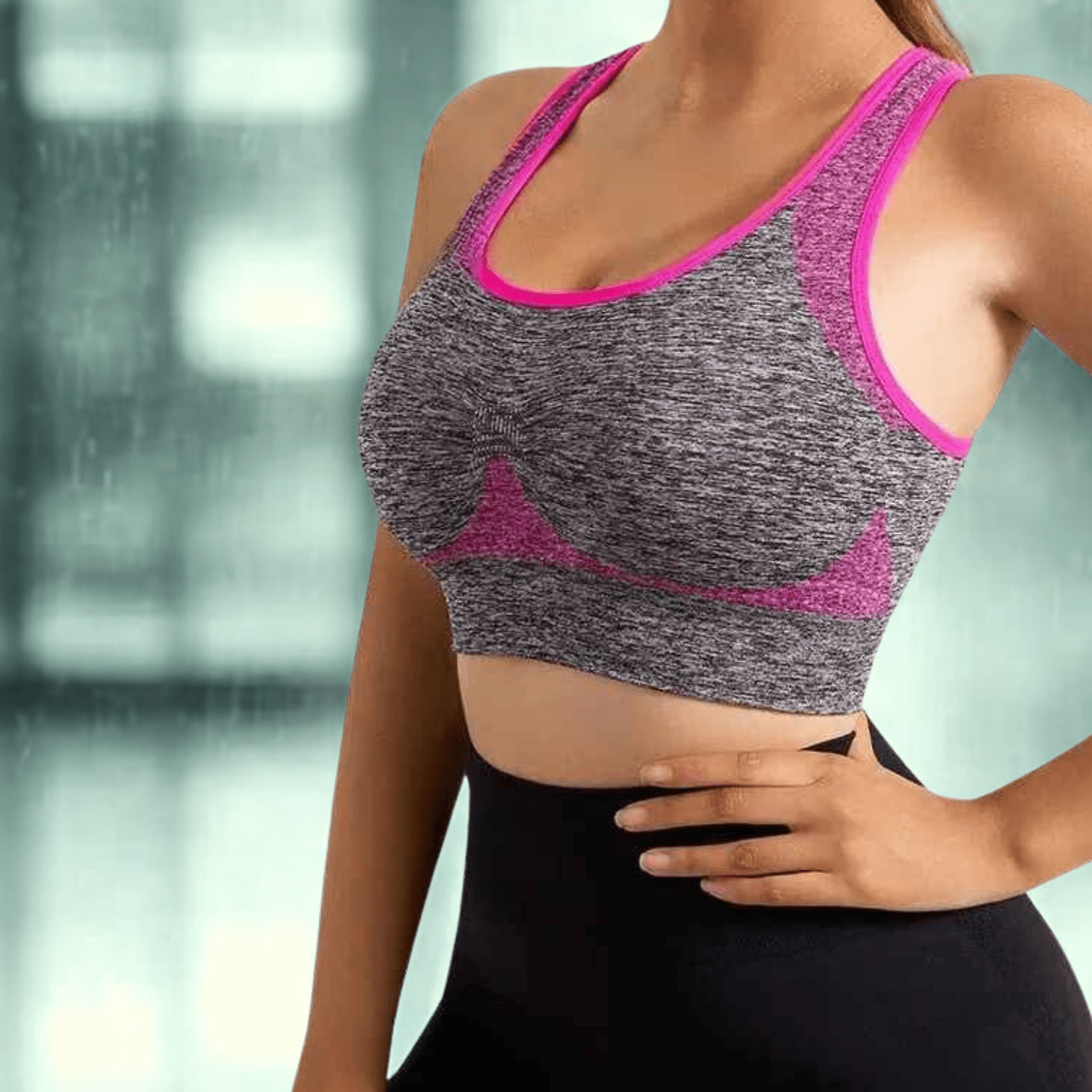 Brassiere sport femme sans armature soutien modéré respirant gris rose