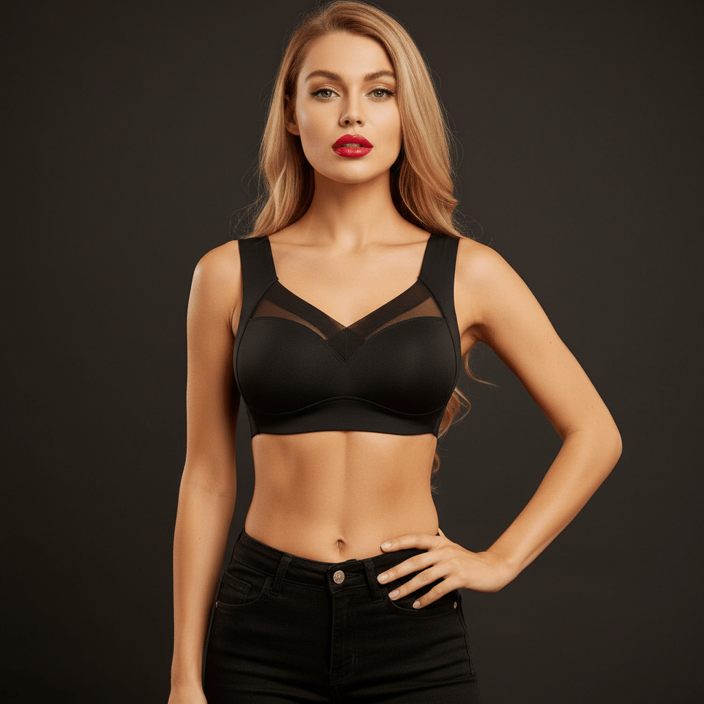 Brassiere sport femme V neck push up enhancement poitrine naturel bonnet profond