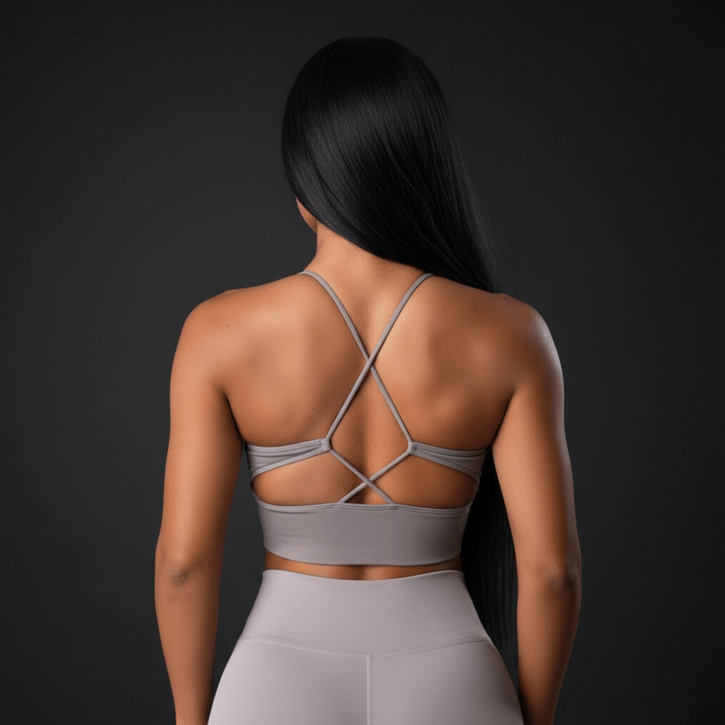 Brassiere yoga bra dos nu compatible design minimaliste élégant pose yoga exposant dos