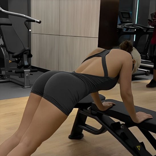 Combie shorte femme musculation, combinaison sport liberté épaules exercices