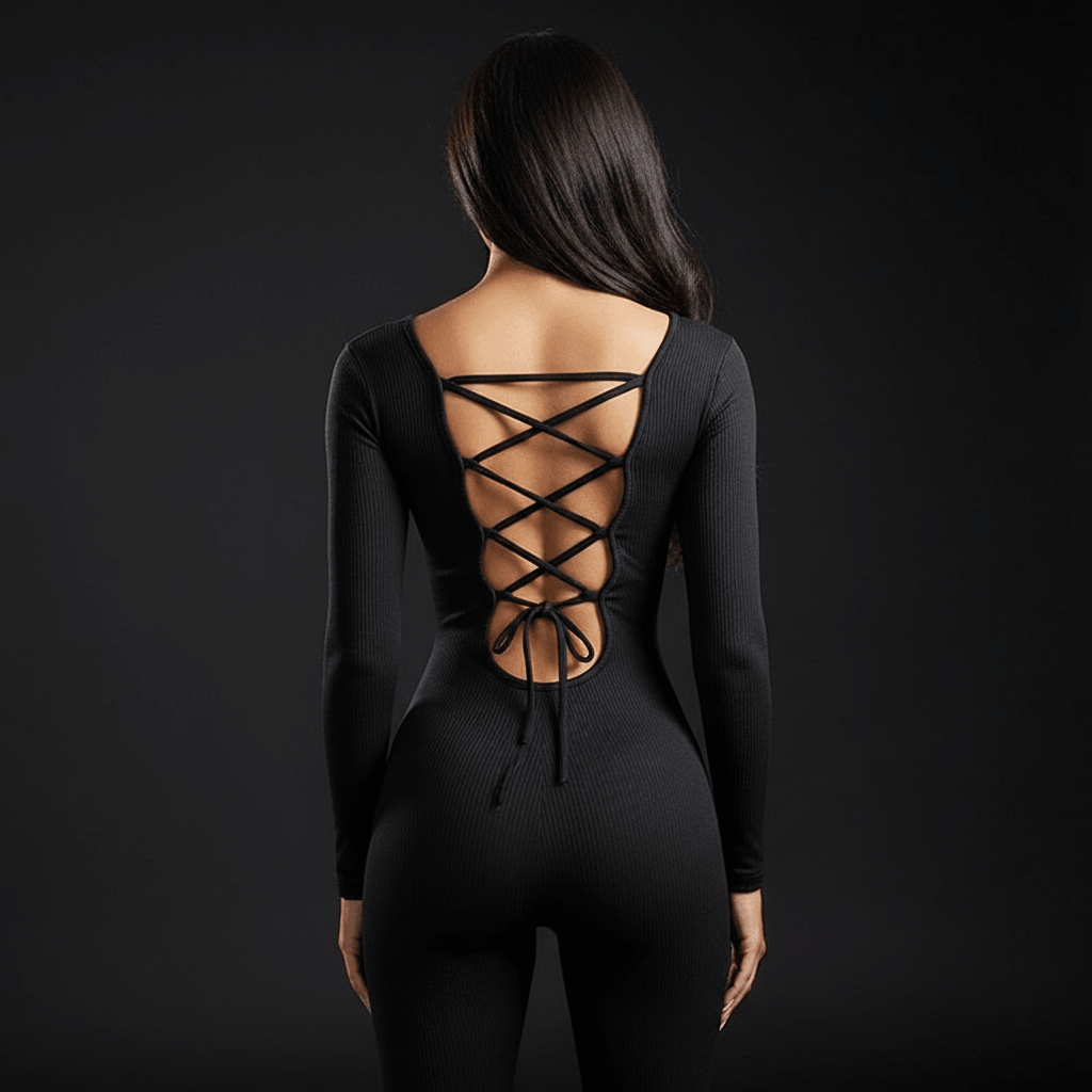 Combinaison yoga seamless sans coutures, dos taille haute, manches longues