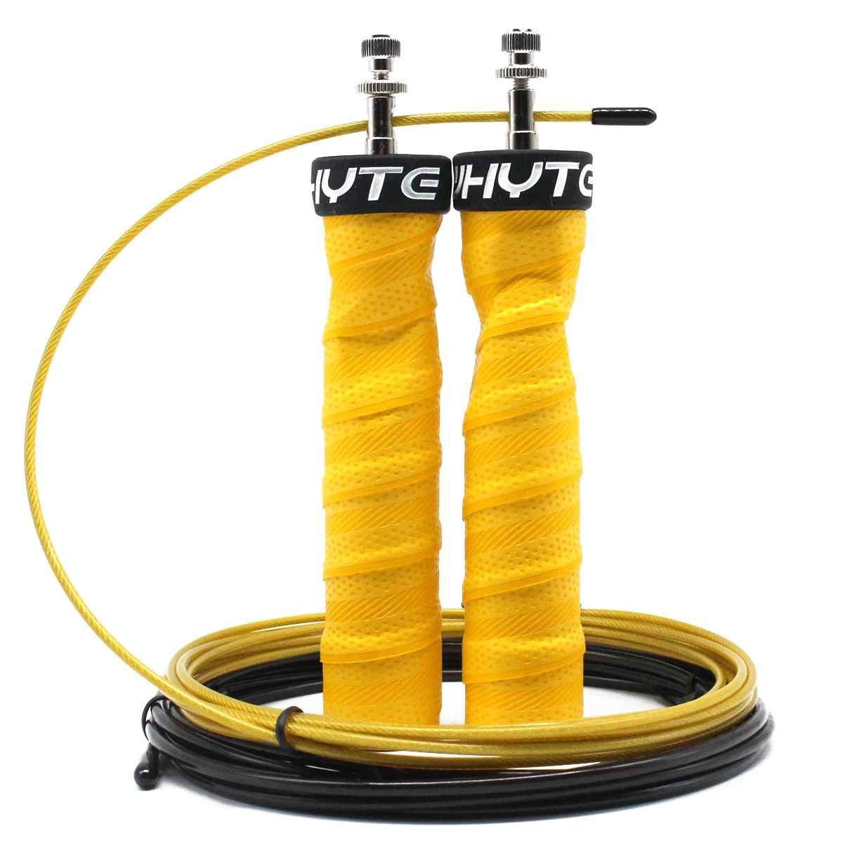 Corde à sauter crossfit professionnelle jaune avec roulements à billes - speed rope 300cm ajustable haute performance
