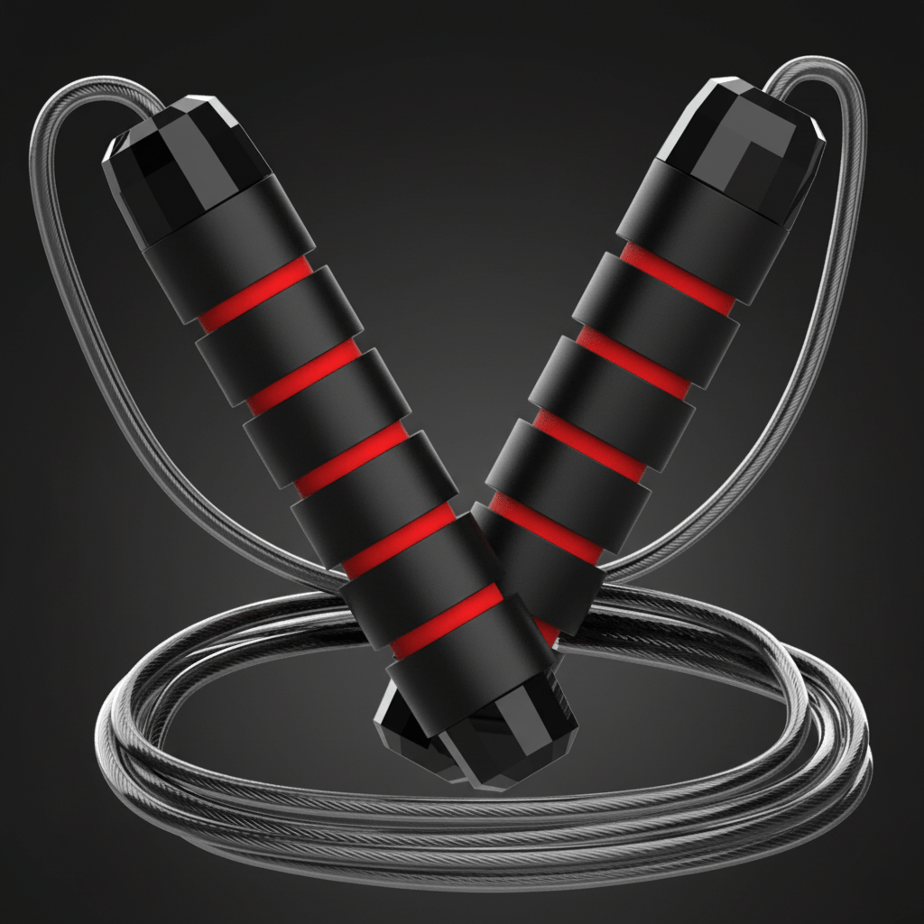 Corde a sauter ajustable rouge avec poignées ergonomiques antidérapantes