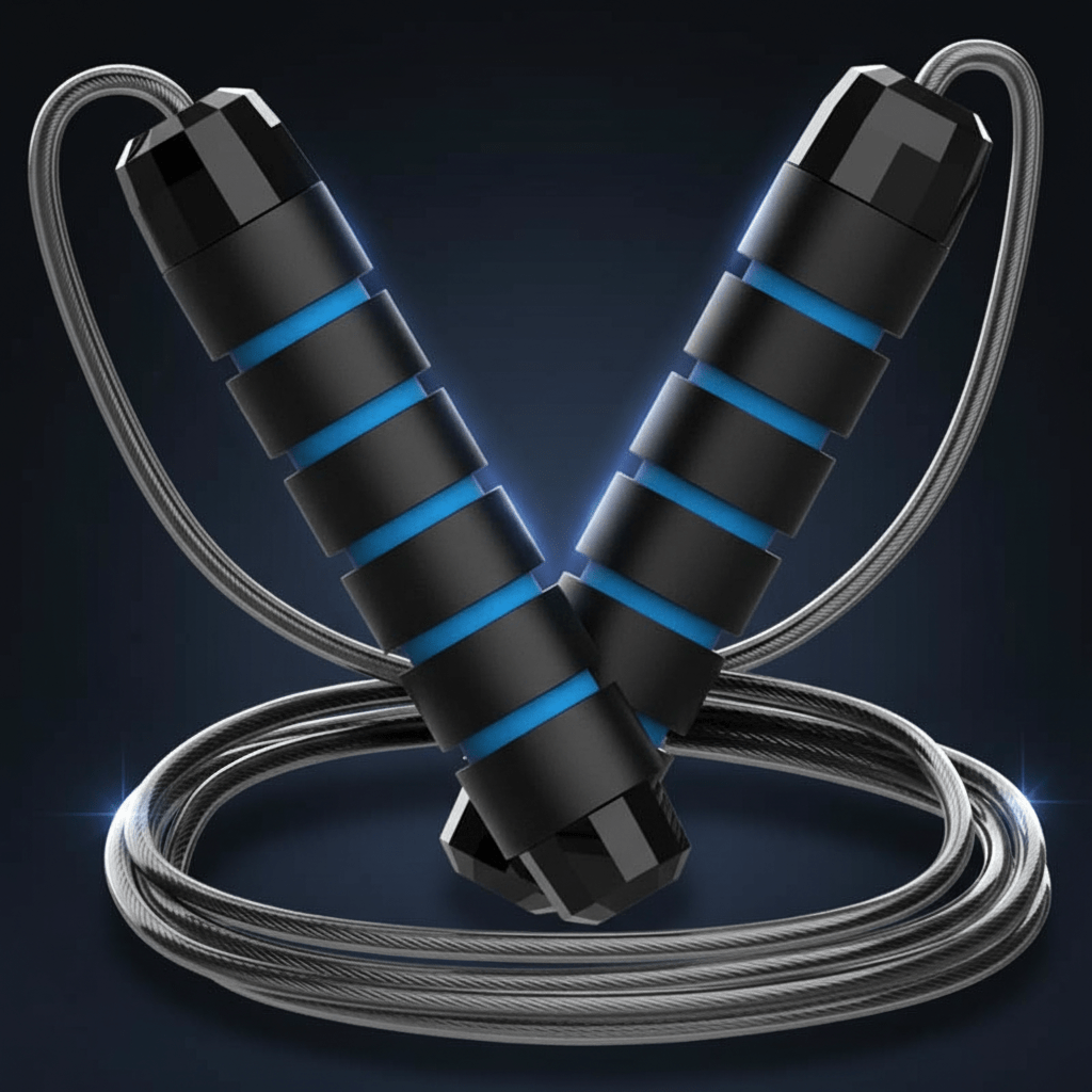 Corde a sauter réglable bleue câble acier PVC haute résistance