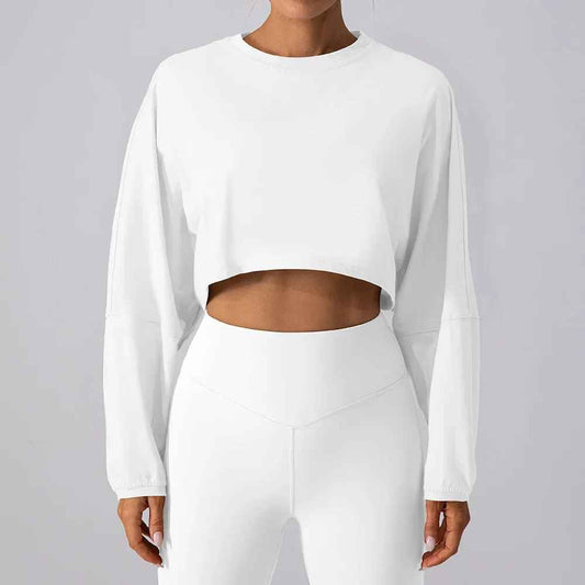 Crop top femme sport manches longues confort optimal, tee shirt court respirant yoga fitness