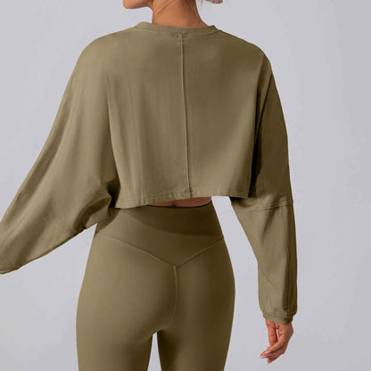 Crop top femme yoga postures parfaites, tee shirt court manches longues flexibilité