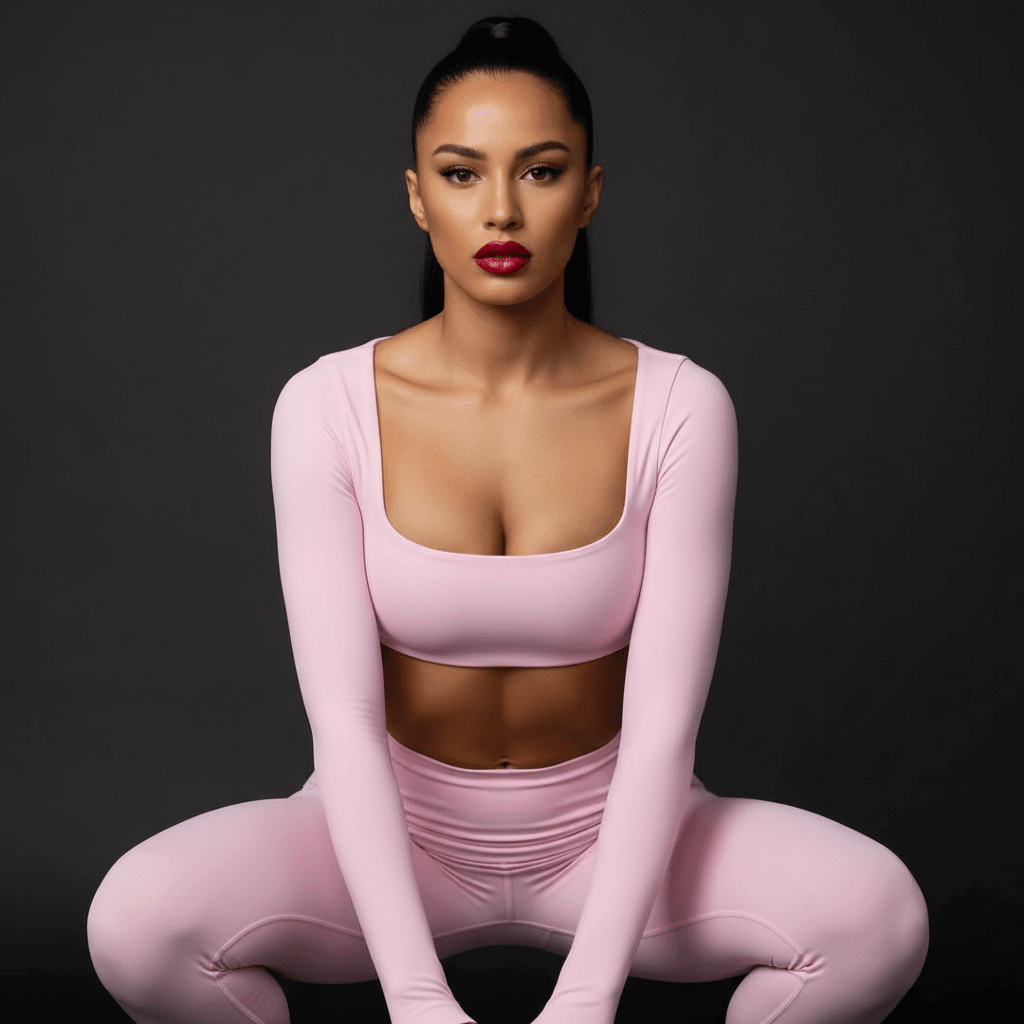 Crop top manche longue rose , tissu technique extensible, silhouette féminine raffinée