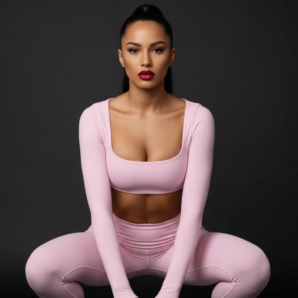 Crop top manche longue rose , tissu technique extensible, silhouette féminine raffinée