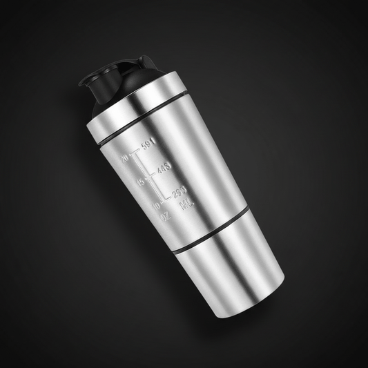 Détail de la graduation interne du shaker en métal pour un dosage précis des protéines