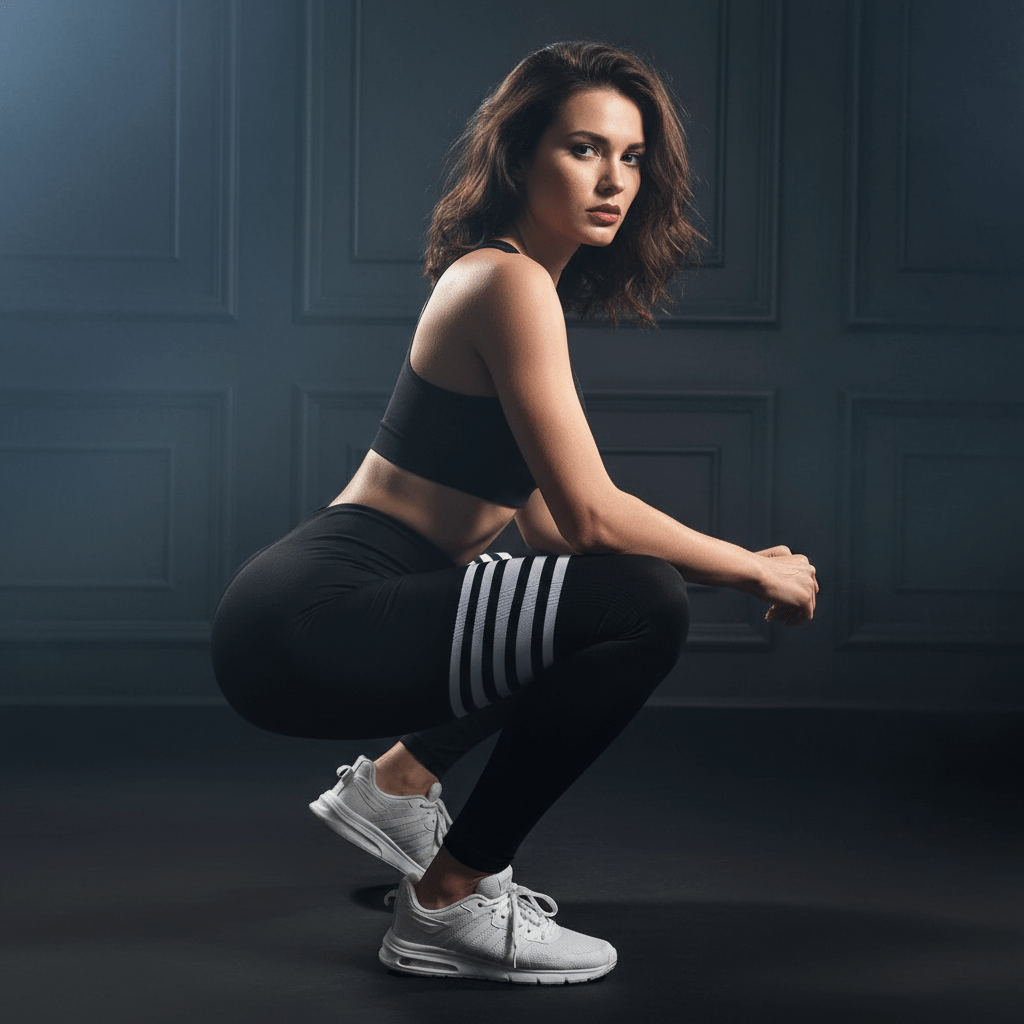 Détail de la technologie Scrunch sur le legging  femme, effet push-up naturel.