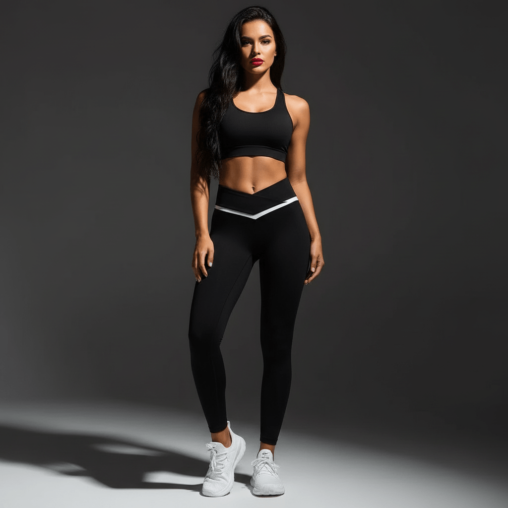 Détail maintien anti-glisse legging sport crossover taille haute stable