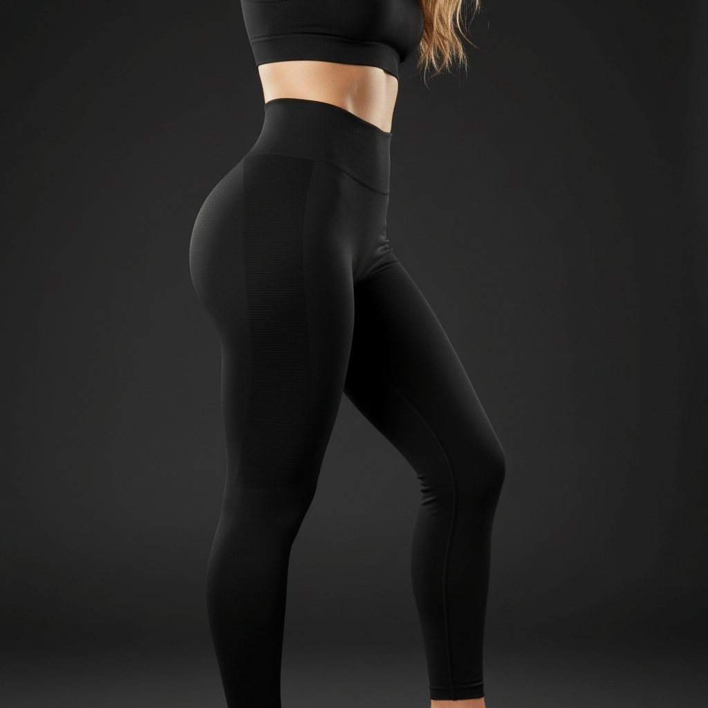 Détail taille haute 8cm legging femme sport Contour, anti-slip technology, maintien ventre et hanches