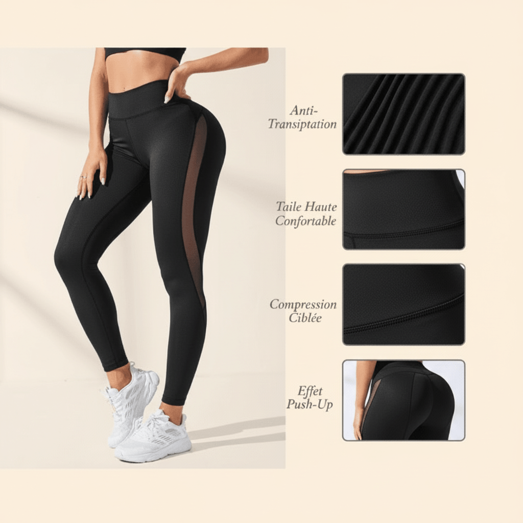 Détail tissu respirant leggings femme noir polyester spandex POSITIFLOW