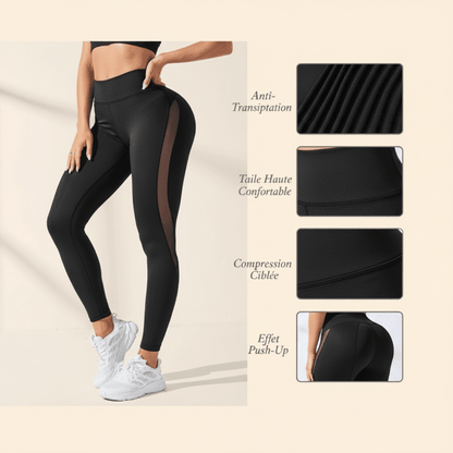 Détail tissu respirant leggings femme noir polyester spandex POSITIFLOW