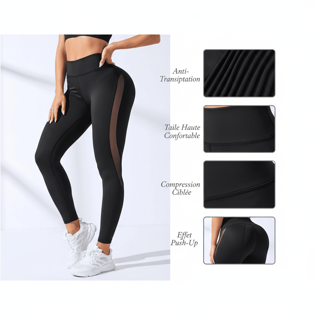  Détail tissu respirant leggings femme noir polyester spandex POSITIFLOW