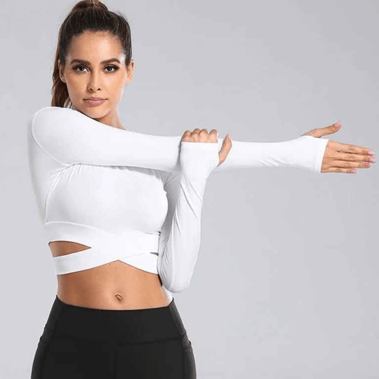 Design croisé sophistiqué t shirt manche longue tissu ultra-extensible