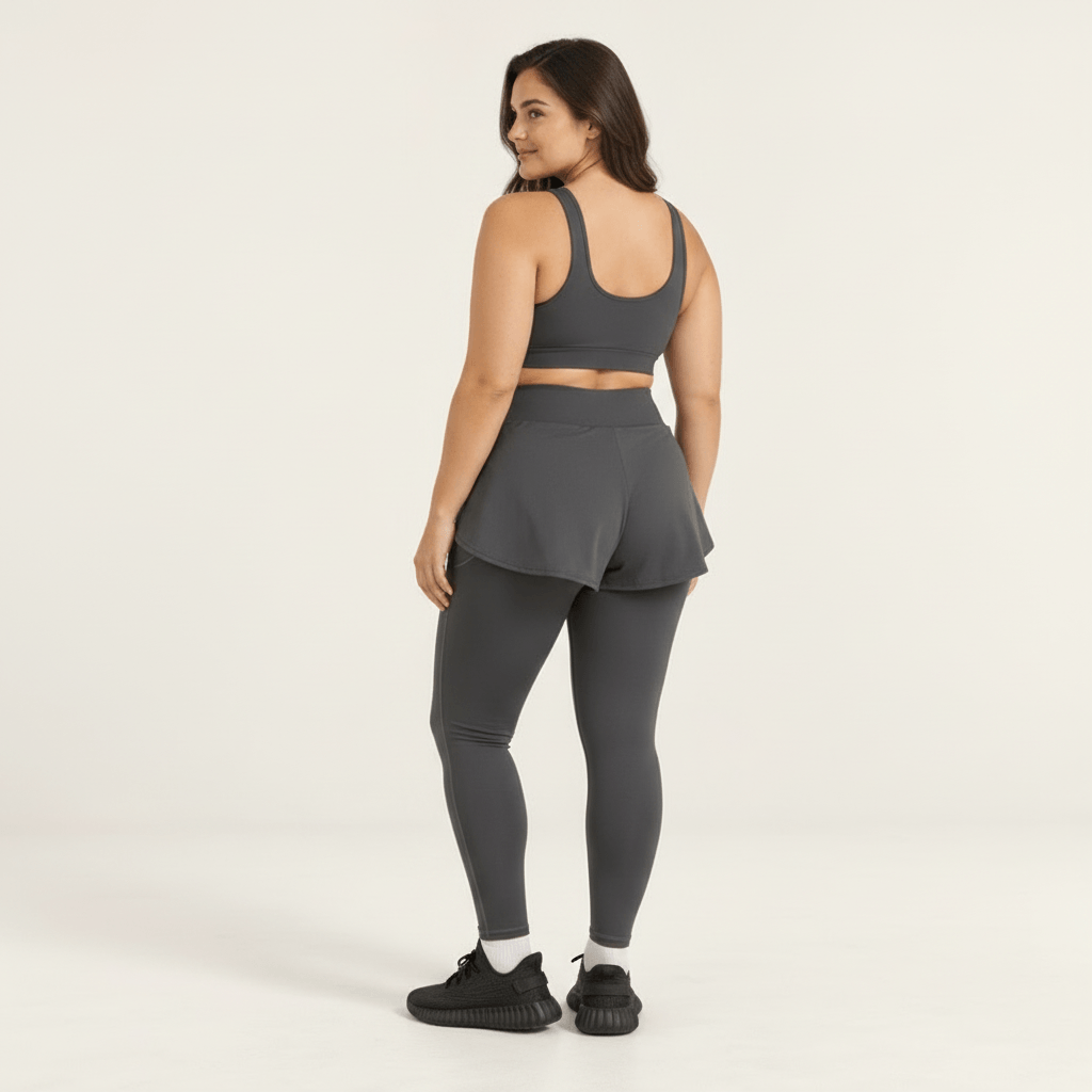 Legging short 2 en 1 gris vu de dos, ceinture taille haute