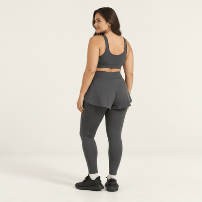 Legging short 2 en 1 gris vu de dos, ceinture taille haute