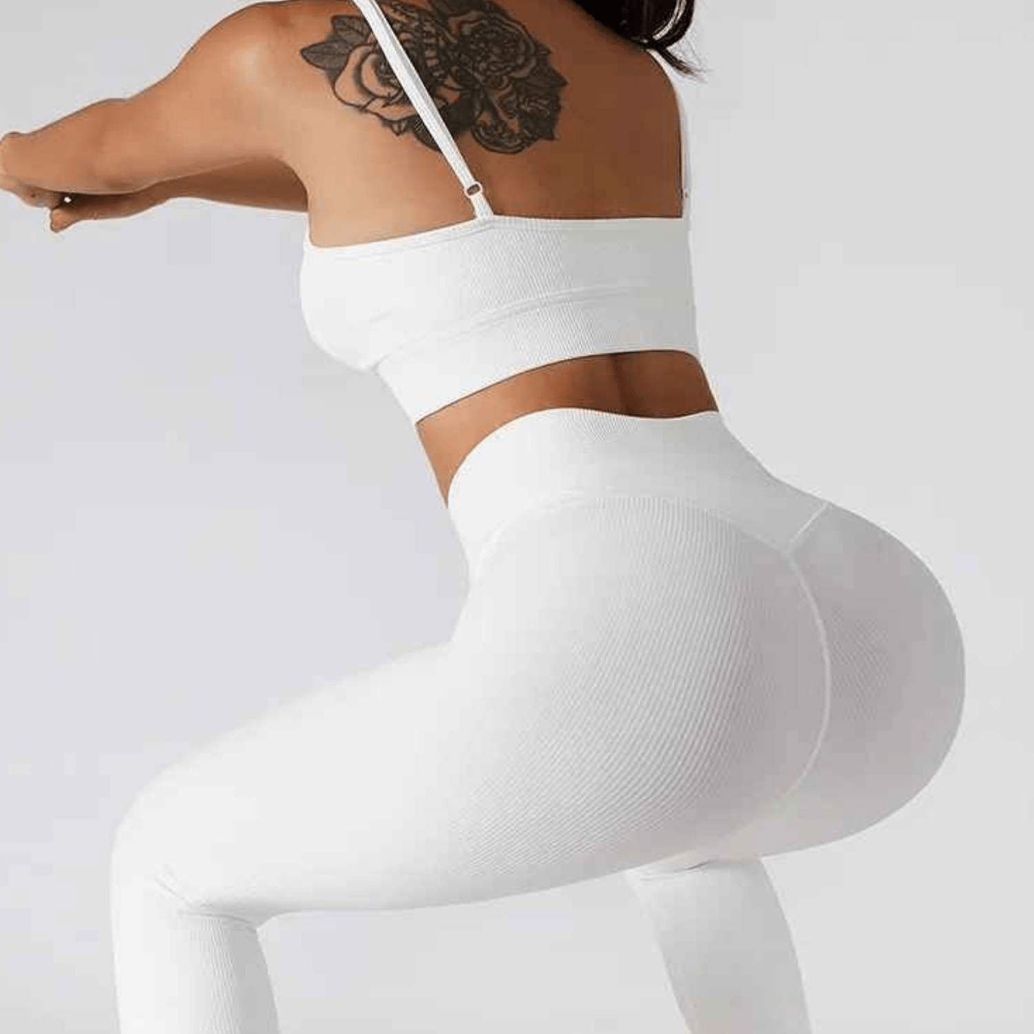 Femme yoga legging blanc taille haute posture étirement opacité totale