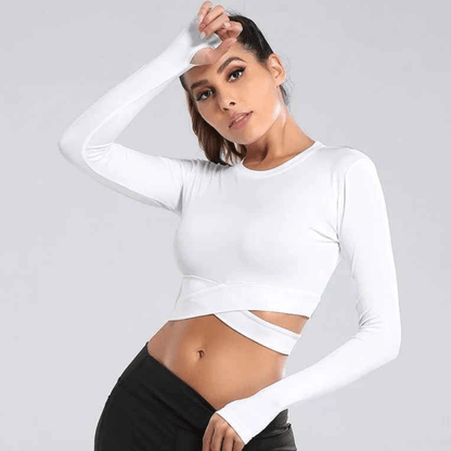 Femme yoga t shirt manche longue croisé design élégant posture