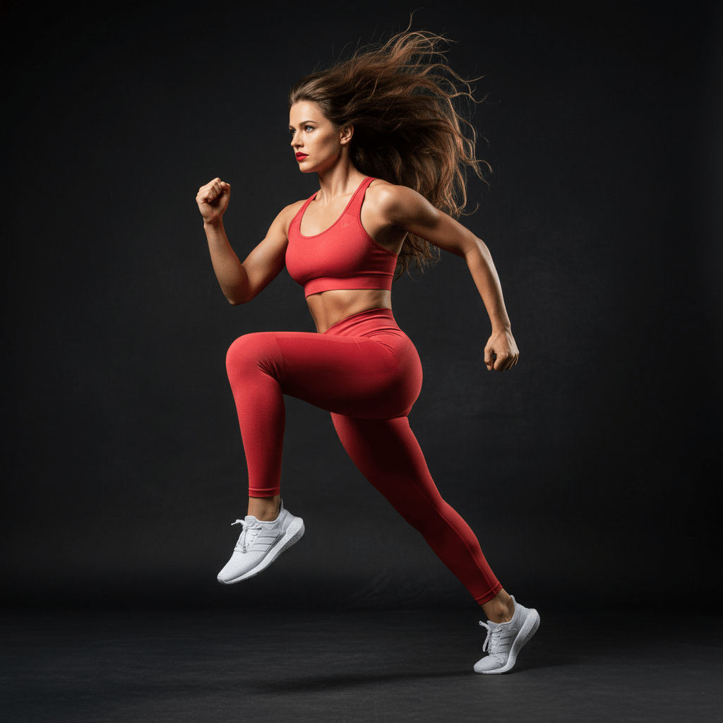 Femme en course portant legging sport femme Contour, respirant, évacuation transpiration, maintien optimal