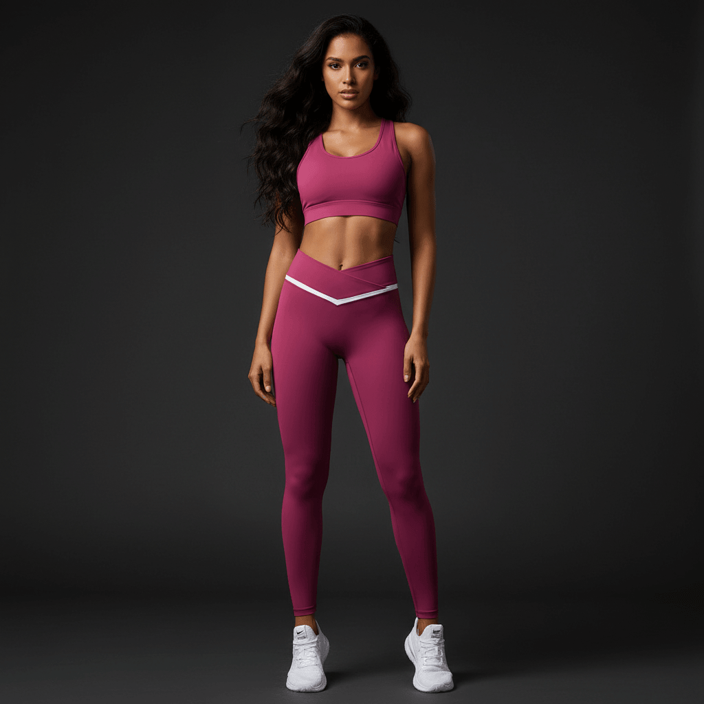 Femme en legging sport crossover taille haute pendant séance photo