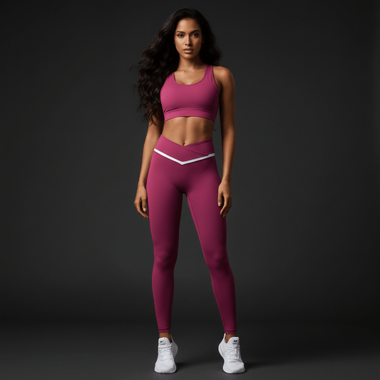 Femme en legging sport crossover taille haute pendant séance photo