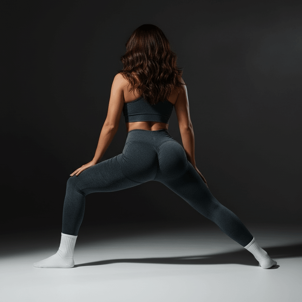 Femme en legging yoga premium ajusté, mettant en avant la coupe qui ne serre pas mais maintient parfaitement