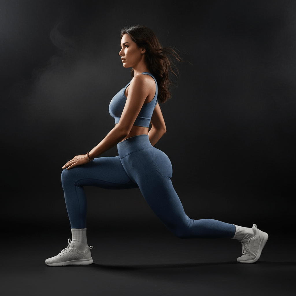 Femme en legging yoga premium, jambes allongées, illustrant la longueur parfaite à la cheville pour un look épuré.