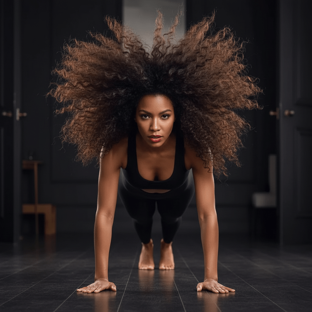 Femme en leggings noirs en position de planche, démontrant la performance et la compression ciblée des leggings