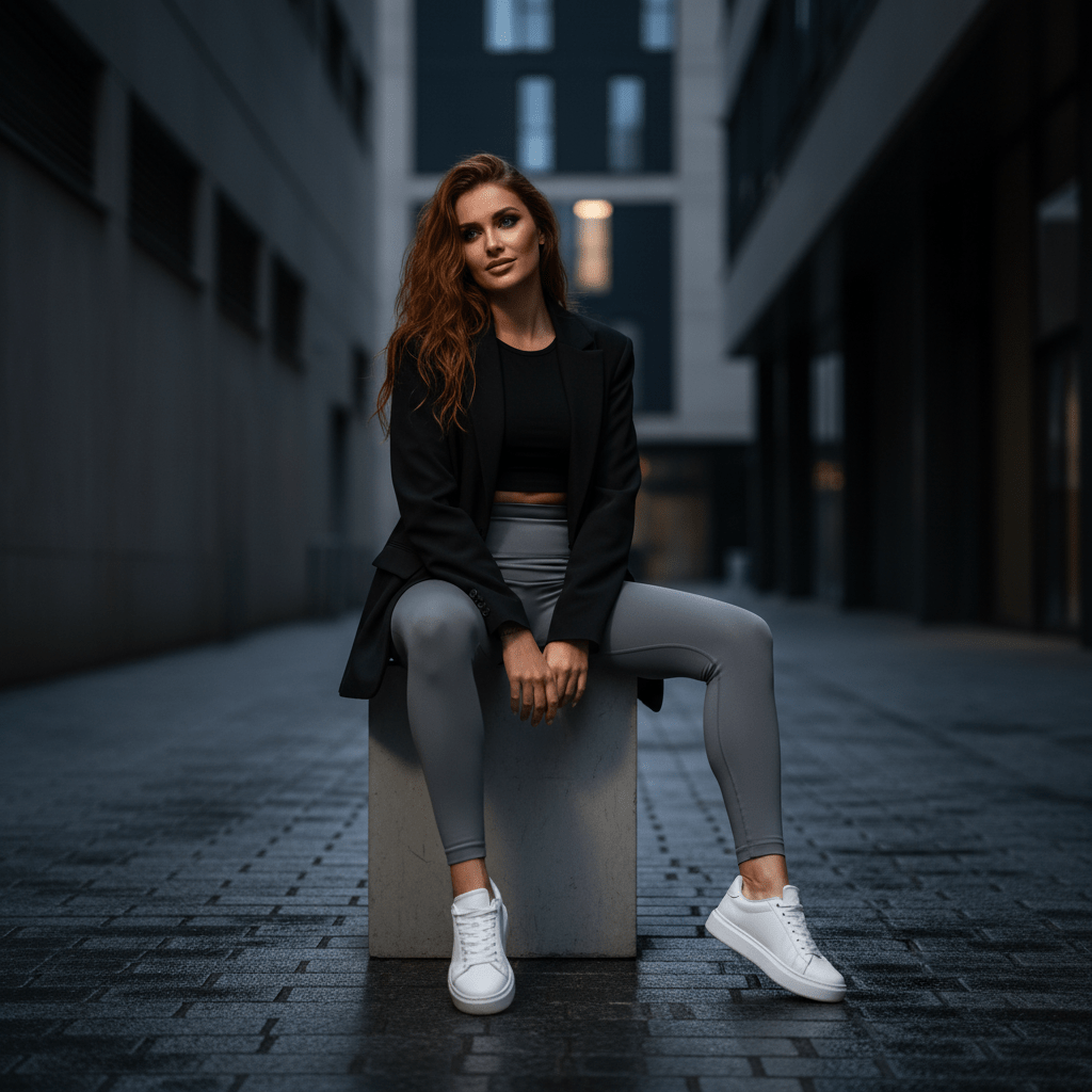 Femme satisfaite legging push up compression intelligente confiance boostée résultats