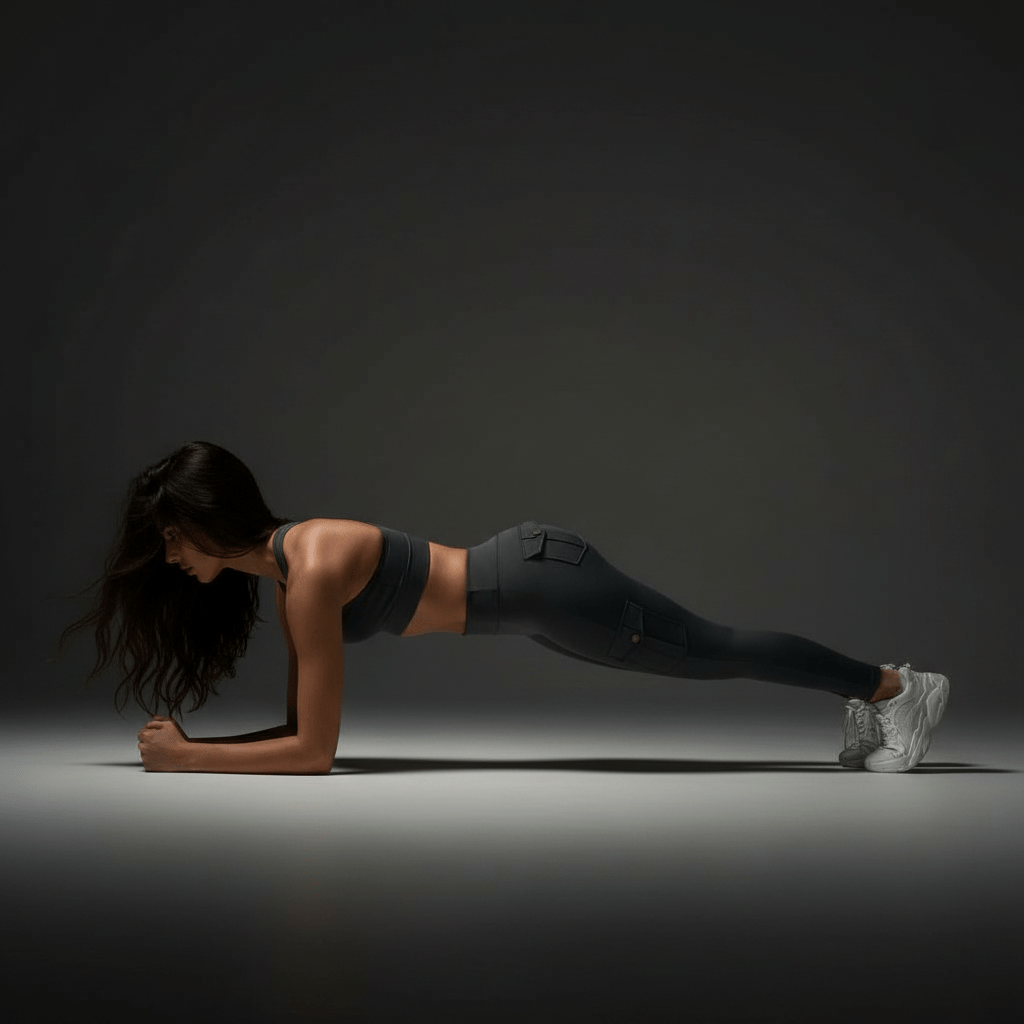 Femme sportive avec un legging cargo kaki, utilisant les poches latérales pour ranger ses essentiels en toute liberté