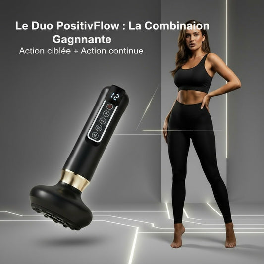 Femme sportive utilisant le masseur Positiflow après une séance de fitness